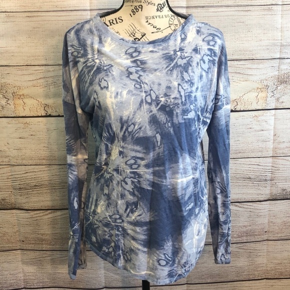Elliott Lauren Batik Tie Dye Long Sleeve Tee Linen Size XS Blue - Picture 2 of 12